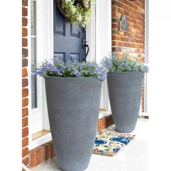 LA JOLIE MUSE 27 Inch Tall White Planters,Set of 2 Tall Round Planters for Indoor Plants with Trays,Modern Tree Planters for Front Door and Patio Deck