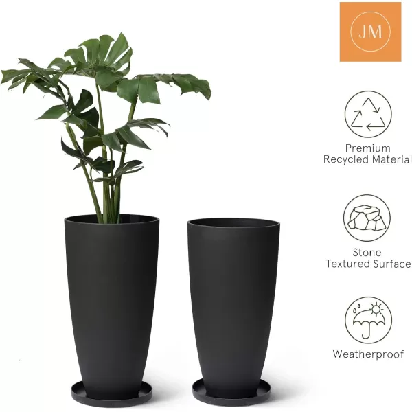 LA JOLIE MUSE 27 Inch Tall White Planters,Set of 2 Tall Round Planters for Indoor Plants with Trays,Modern Tree Planters for Front Door and Patio Deck