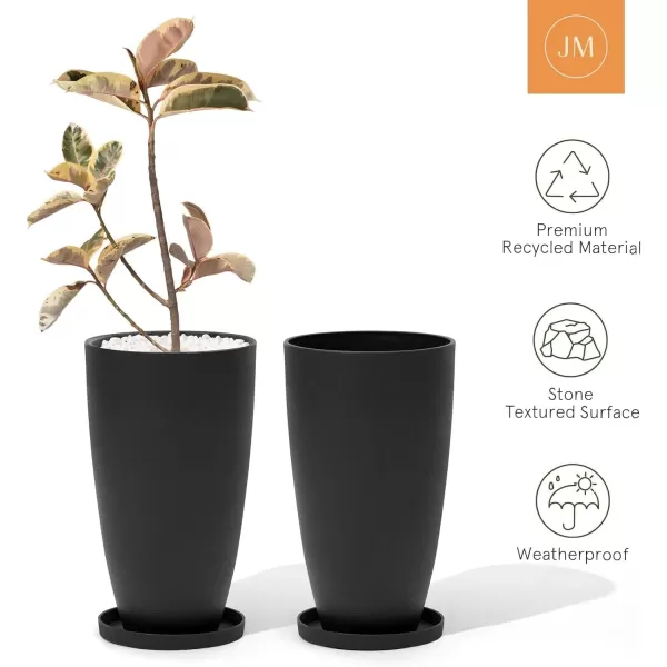 LA JOLIE MUSE 27 Inch Tall White Planters,Set of 2 Tall Round Planters for Indoor Plants with Trays,Modern Tree Planters for Front Door and Patio Deck