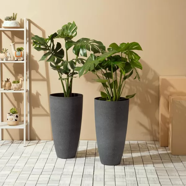 LA JOLIE MUSE 27 Inch Tall White Planters,Set of 2 Tall Round Planters for Indoor Plants with Trays,Modern Tree Planters for Front Door and Patio Deck