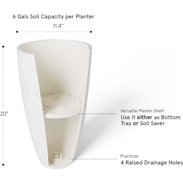 LA JOLIE MUSE 27 Inch Tall White Planters,Set of 2 Tall Round Planters for Indoor Plants with Trays,Modern Tree Planters for Front Door and Patio Deck