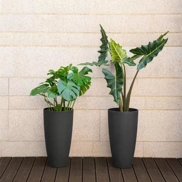 LA JOLIE MUSE 27 Inch Tall White Planters,Set of 2 Tall Round Planters for Indoor Plants with Trays,Modern Tree Planters for Front Door and Patio Deck