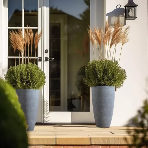 LA JOLIE MUSE 27 Inch Tall White Planters,Set of 2 Tall Round Planters for Indoor Plants with Trays,Modern Tree Planters for Front Door and Patio Deck