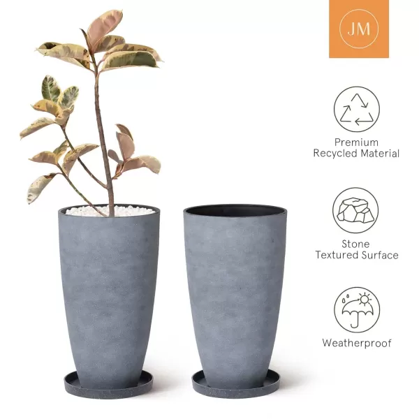 LA JOLIE MUSE 27 Inch Tall White Planters,Set of 2 Tall Round Planters for Indoor Plants with Trays,Modern Tree Planters for Front Door and Patio Deck