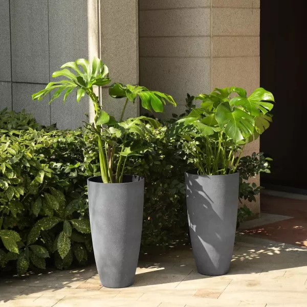 LA JOLIE MUSE 27 Inch Tall White Planters,Set of 2 Tall Round Planters for Indoor Plants with Trays,Modern Tree Planters for Front Door and Patio Deck