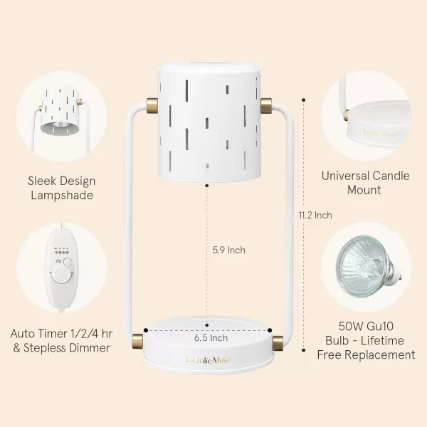 LA JOLIE MUSE Candle Warmer Lamp with Timer, Stepless Dimming Candle Warmer, Dimmable Candle Lamp, Electric Candle Melter, Compatible with Small &amp; Large Candle, Bulbs Included