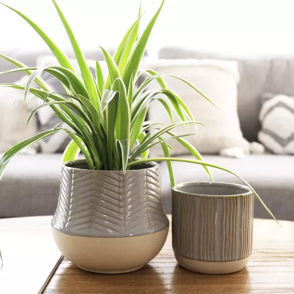 LA JOLIE MUSE Ceramic Footed Flower Plant Pots - 6.7 + 5.1 Inch Boho Decor Indoor Planters with Drainage, Home Decor Gift, Beige
