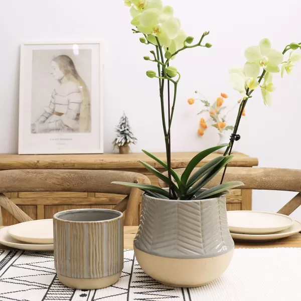 LA JOLIE MUSE Ceramic Footed Flower Plant Pots - 6.7 + 5.1 Inch Boho Decor Indoor Planters with Drainage, Home Decor Gift, Beige