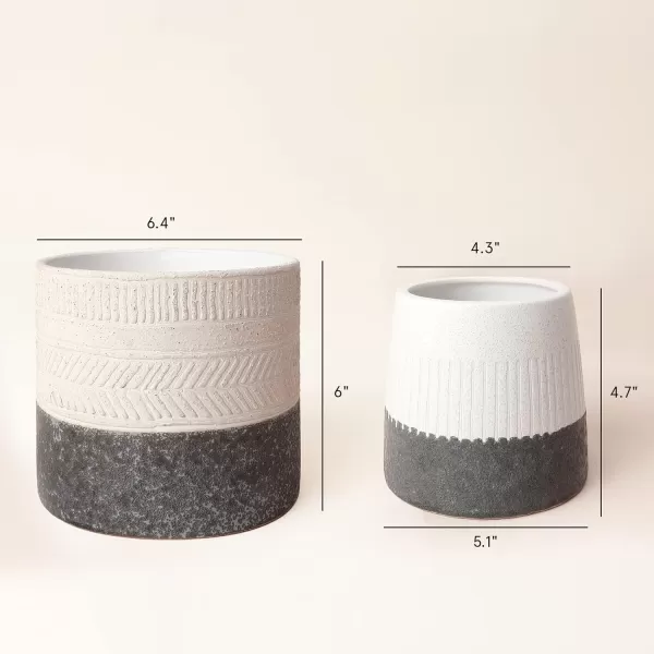 LA JOLIE MUSE Ceramic Footed Flower Plant Pots - 6.7 + 5.1 Inch Boho Decor Indoor Planters with Drainage, Home Decor Gift, Beige