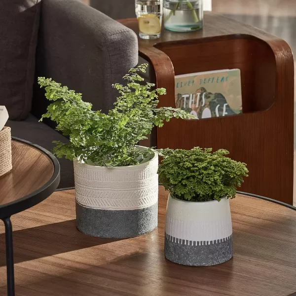LA JOLIE MUSE Ceramic Footed Flower Plant Pots - 6.7 + 5.1 Inch Boho Decor Indoor Planters with Drainage, Home Decor Gift, Beige