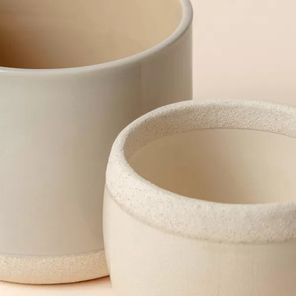 LA JOLIE MUSE Ceramic Footed Flower Plant Pots - 6.7 + 5.1 Inch Boho Decor Indoor Planters with Drainage, Home Decor Gift, Beige