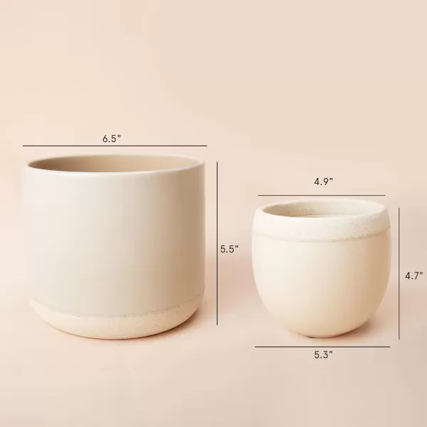 LA JOLIE MUSE Ceramic Footed Flower Plant Pots - 6.7 + 5.1 Inch Boho Decor Indoor Planters with Drainage, Home Decor Gift, Beige