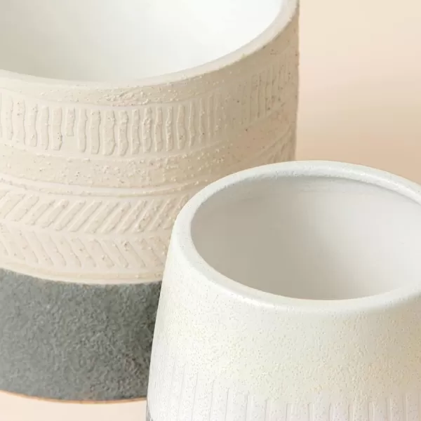 LA JOLIE MUSE Ceramic Footed Flower Plant Pots - 6.7 + 5.1 Inch Boho Decor Indoor Planters with Drainage, Home Decor Gift, Beige