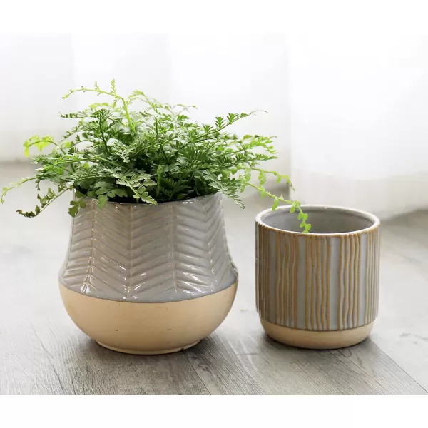 LA JOLIE MUSE Ceramic Footed Flower Plant Pots - 6.7 + 5.1 Inch Boho Decor Indoor Planters with Drainage, Home Decor Gift, Beige