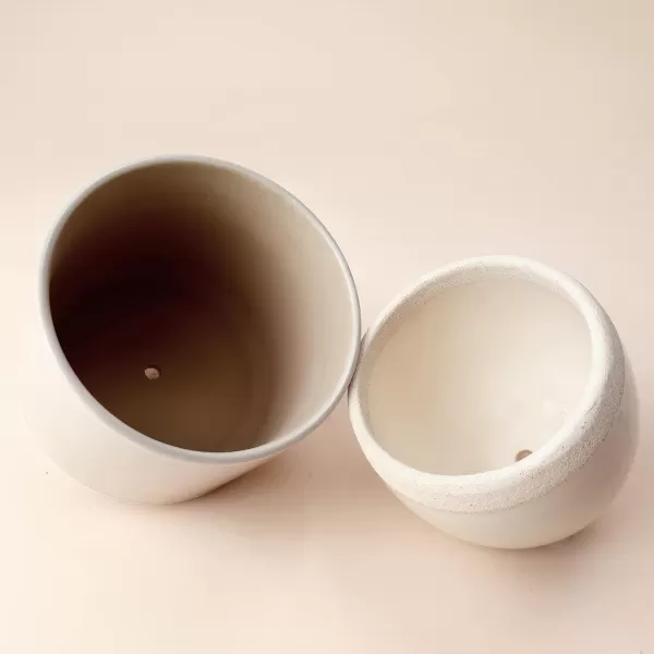 LA JOLIE MUSE Ceramic Footed Flower Plant Pots - 6.7 + 5.1 Inch Boho Decor Indoor Planters with Drainage, Home Decor Gift, Beige