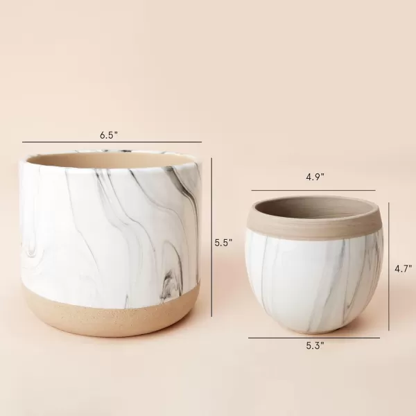 LA JOLIE MUSE Ceramic Footed Flower Plant Pots - 6.7 + 5.1 Inch Boho Decor Indoor Planters with Drainage, Home Decor Gift, Beige