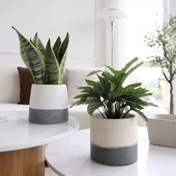 LA JOLIE MUSE Ceramic Footed Flower Plant Pots - 6.7 + 5.1 Inch Boho Decor Indoor Planters with Drainage, Home Decor Gift, Beige