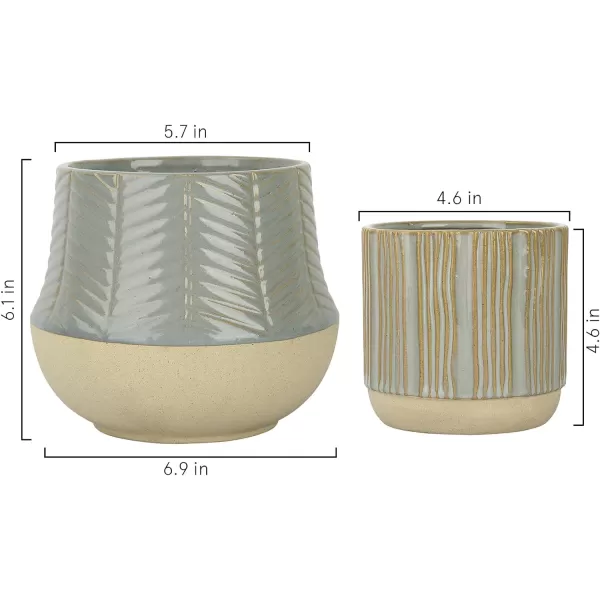 LA JOLIE MUSE Ceramic Footed Flower Plant Pots - 6.7 + 5.1 Inch Boho Decor Indoor Planters with Drainage, Home Decor Gift, Beige