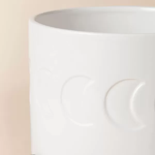LA JOLIE MUSE Ceramic Planter with Wood Stand - 8 Inch White Cylinder Embossed Hobnail Patterned Flower Plant Pot Indoor