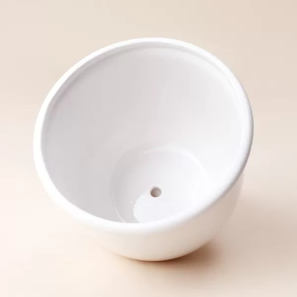 LA JOLIE MUSE Ceramic Planter with Wood Stand - 8 Inch White Cylinder Embossed Hobnail Patterned Flower Plant Pot Indoor