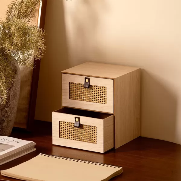 LA JOLIE MUSE Cube Storage Bins Set of 2, Wooden Storage Cubes with Hollowed Design, Storage Cubes Organizer for Shelves, Storage Bin with Leather Straps for Organizing office organizers