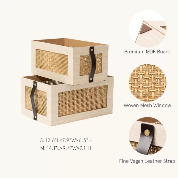 LA JOLIE MUSE Cube Storage Bins Set of 2, Wooden Storage Cubes with Hollowed Design, Storage Cubes Organizer for Shelves, Storage Bin with Leather Straps for Organizing office organizers
