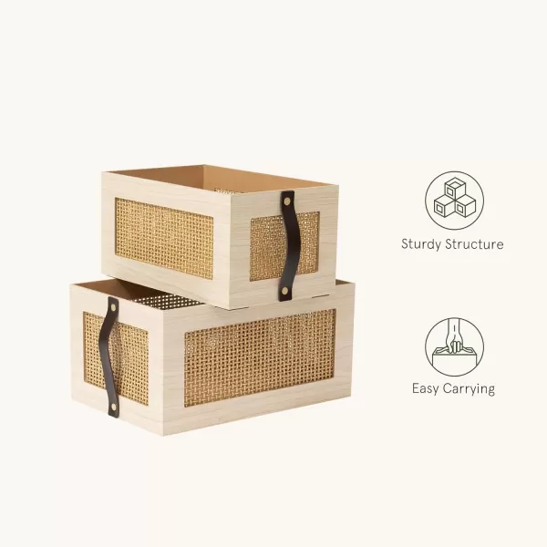 LA JOLIE MUSE Cube Storage Bins Set of 2, Wooden Storage Cubes with Hollowed Design, Storage Cubes Organizer for Shelves, Storage Bin with Leather Straps for Organizing office organizers