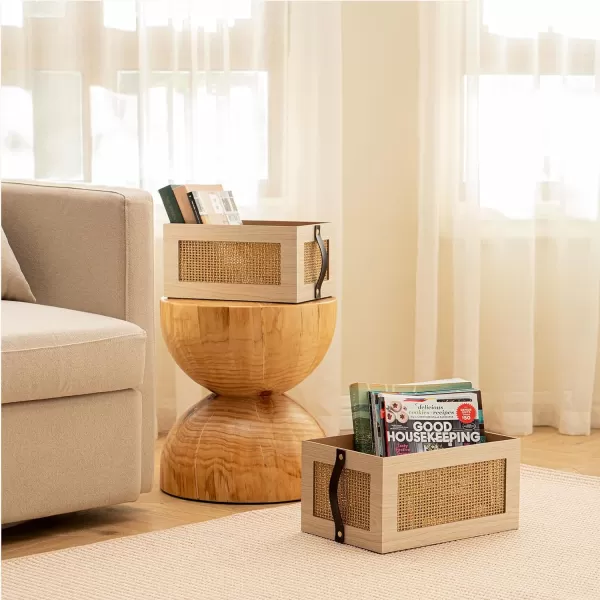 LA JOLIE MUSE Cube Storage Bins Set of 2, Wooden Storage Cubes with Hollowed Design, Storage Cubes Organizer for Shelves, Storage Bin with Leather Straps for Organizing office organizers