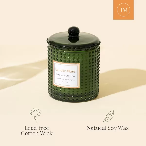LA JOLIE MUSE Cypress &amp; Cedarwood Scented Candle - Candles for Home Scented, Green Candles Gift for Holiday, Natural Soy Candles, 75 Hours Long Burning, 10 OZ