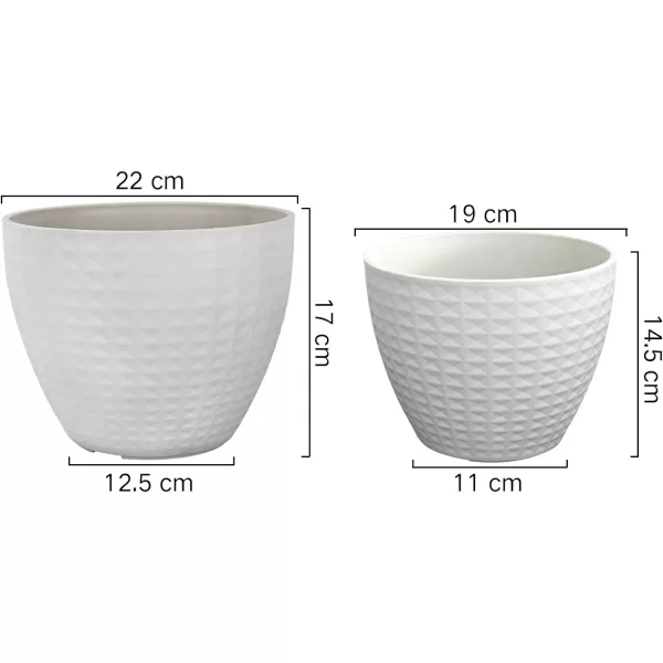 LA JOLIE MUSE Flower Pots Outdoor Indoor, Garden Planters, Modern Chic Planters with White Geometric Mosaic Texture Patterns, Set of 2, Matte White 
