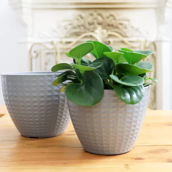 LA JOLIE MUSE Flower Pots Outdoor Indoor, Garden Planters, Modern Chic Planters with White Geometric Mosaic Texture Patterns, Set of 2, Matte White 