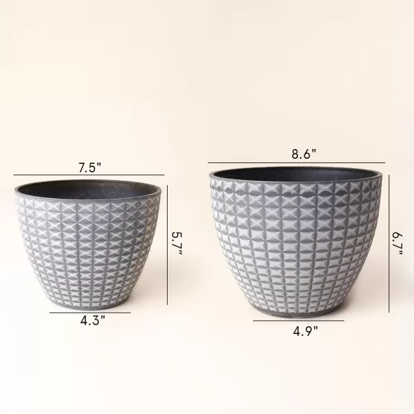 LA JOLIE MUSE Flower Pots Outdoor Indoor, Garden Planters, Modern Chic Planters with White Geometric Mosaic Texture Patterns, Set of 2, Matte White 