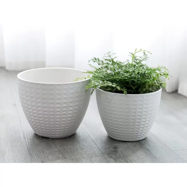 LA JOLIE MUSE Flower Pots Outdoor Indoor, Garden Planters, Modern Chic Planters with White Geometric Mosaic Texture Patterns, Set of 2, Matte White 