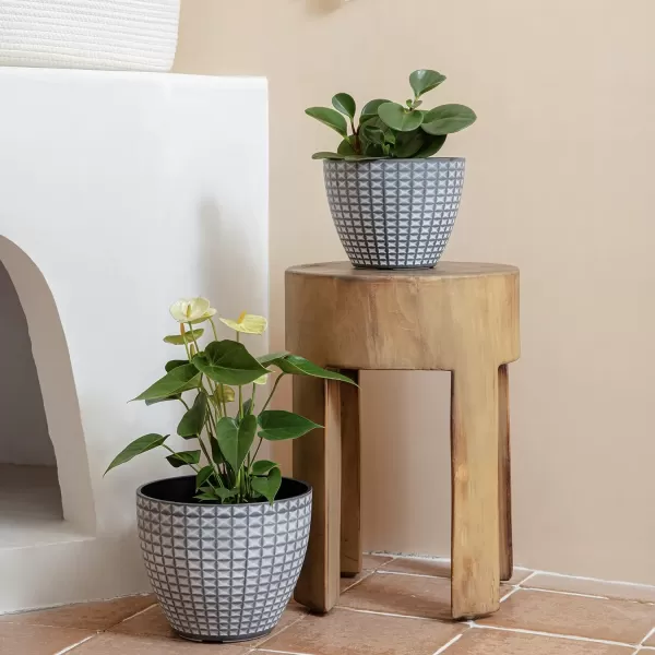 LA JOLIE MUSE Flower Pots Outdoor Indoor, Garden Planters, Modern Chic Planters with White Geometric Mosaic Texture Patterns, Set of 2, Matte White 