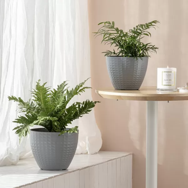LA JOLIE MUSE Flower Pots Outdoor Indoor, Garden Planters, Modern Chic Planters with White Geometric Mosaic Texture Patterns, Set of 2, Matte White 