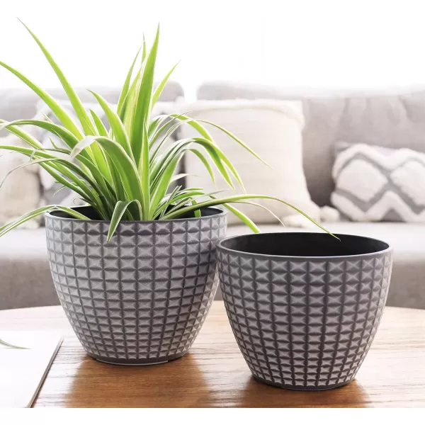 LA JOLIE MUSE Flower Pots Outdoor Indoor, Garden Planters, Modern Chic Planters with White Geometric Mosaic Texture Patterns, Set of 2, Matte White 