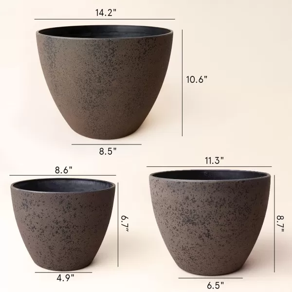 LA JOLIE MUSE Flower Pots Outdoor Indoor Planter - 14.2 inch Garden Pots Tree Planter for Patio, Deck,Garden,Rock Gray,Set of 2