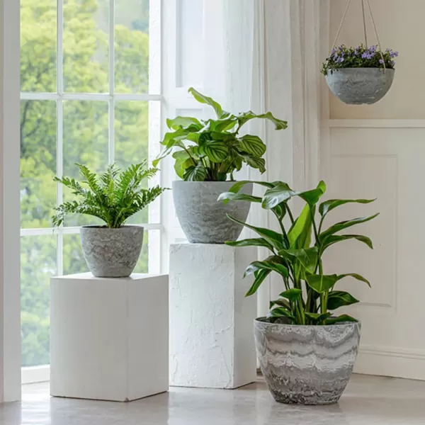 LA JOLIE MUSE Flower Pots Outdoor Indoor Planter - 14.2 inch Garden Pots Tree Planter for Patio, Deck,Garden,Rock Gray,Set of 2