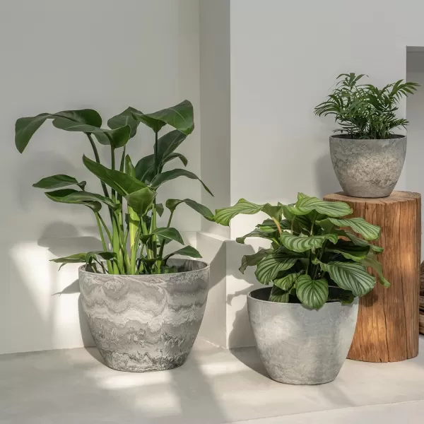 LA JOLIE MUSE Flower Pots Outdoor Indoor Planter - 14.2 inch Garden Pots Tree Planter for Patio, Deck,Garden,Rock Gray,Set of 2