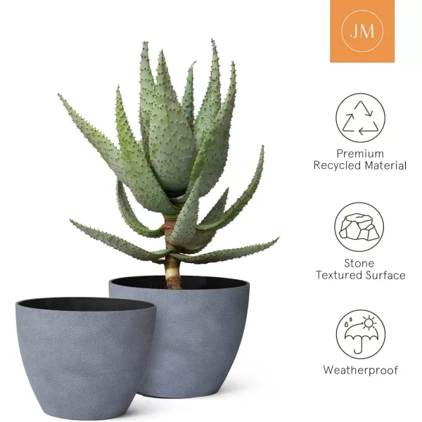 LA JOLIE MUSE Flower Pots Outdoor Indoor Planter - 14.2 inch Garden Pots Tree Planter for Patio, Deck,Garden,Rock Gray,Set of 2
