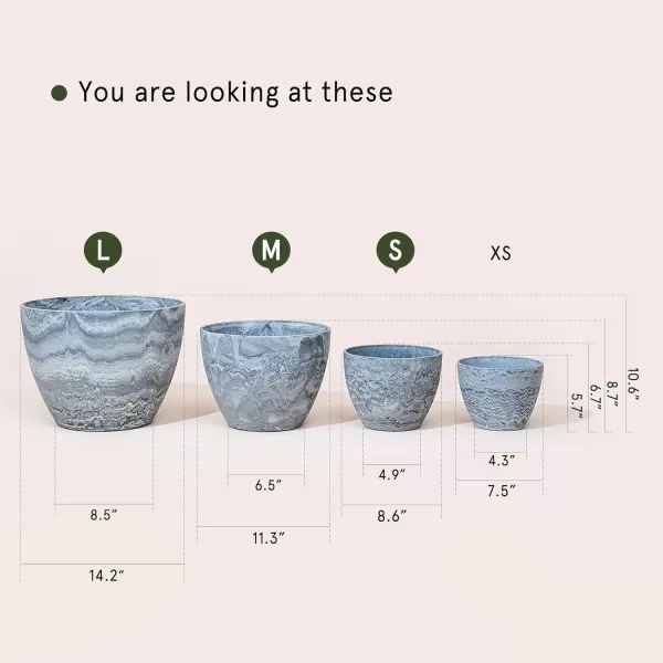 LA JOLIE MUSE Flower Pots Outdoor Indoor Planter - 14.2 inch Garden Pots Tree Planter for Patio, Deck,Garden,Rock Gray,Set of 2