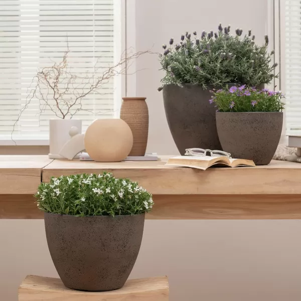 LA JOLIE MUSE Flower Pots Outdoor Indoor Planter - 14.2 inch Garden Pots Tree Planter for Patio, Deck,Garden,Rock Gray,Set of 2