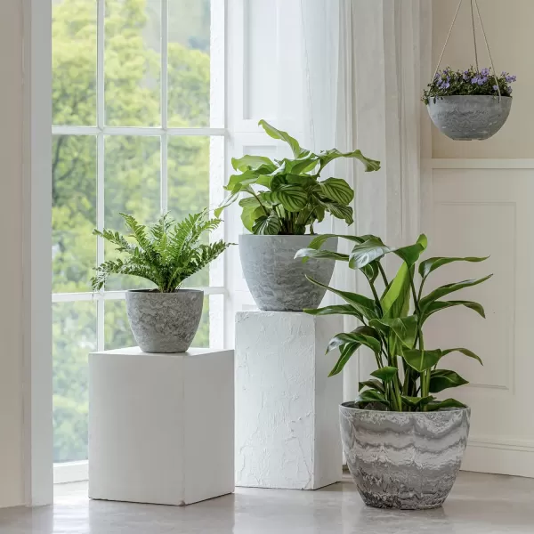 LA JOLIE MUSE Flower Pots Outdoor Indoor Planter - 14.2 inch Garden Pots Tree Planter for Patio, Deck,Garden,Rock Gray,Set of 2