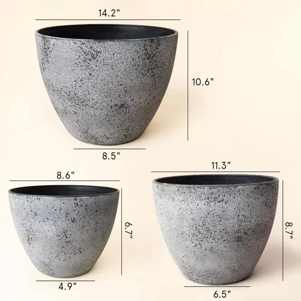 LA JOLIE MUSE Flower Pots Outdoor Indoor Planter - 14.2 inch Garden Pots Tree Planter for Patio, Deck,Garden,Rock Gray,Set of 2