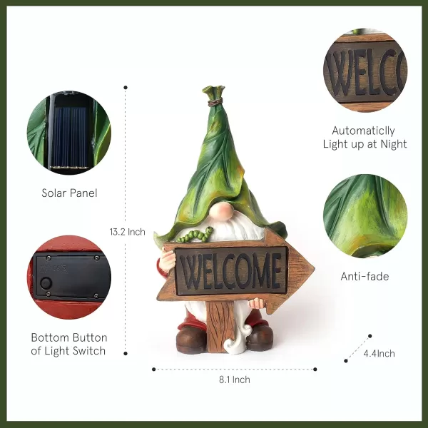 LA JOLIE MUSE Garden Gnomes Statue -8'' Resin Garden Snail with Gnome Figurine with Solar LED Lights, Outdoor Decoration for Patio Yard Lawn Porch, Garden Gifts for Mom, Ornament