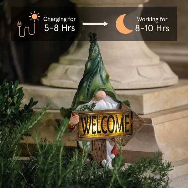 LA JOLIE MUSE Garden Gnomes Statue -8'' Resin Garden Snail with Gnome Figurine with Solar LED Lights, Outdoor Decoration for Patio Yard Lawn Porch, Garden Gifts for Mom, Ornament