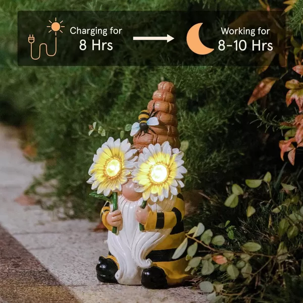 LA JOLIE MUSE Garden Gnomes Statue -8'' Resin Garden Snail with Gnome Figurine with Solar LED Lights, Outdoor Decoration for Patio Yard Lawn Porch, Garden Gifts for Mom, Ornament