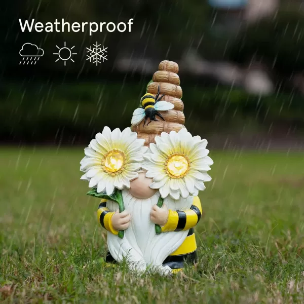 LA JOLIE MUSE Garden Gnomes Statue -8'' Resin Garden Snail with Gnome Figurine with Solar LED Lights, Outdoor Decoration for Patio Yard Lawn Porch, Garden Gifts for Mom, Ornament