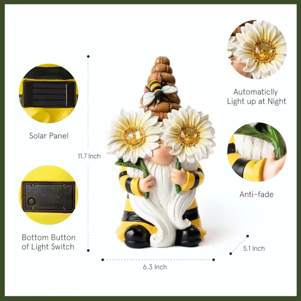LA JOLIE MUSE Garden Gnomes Statue -8'' Resin Garden Snail with Gnome Figurine with Solar LED Lights, Outdoor Decoration for Patio Yard Lawn Porch, Garden Gifts for Mom, Ornament