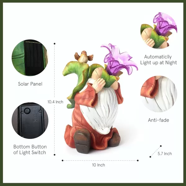 LA JOLIE MUSE Garden Gnomes Statue -8'' Resin Garden Snail with Gnome Figurine with Solar LED Lights, Outdoor Decoration for Patio Yard Lawn Porch, Garden Gifts for Mom, Ornament